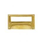 BRASS PRESSED CUP PULL WITH LABEL FRAME.
