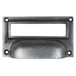 PEWTER DRAWER PULL WITH LABEL FRAME