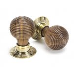 ROSEWOOD BEEHIVE DOOR KNOB WITH POLISHED BRASS BACKPLATES