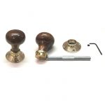 ROSEWOOD BUN DOOR KNOBS WITH POLISHED BRASS BACKPLATES