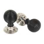 EBONISED BEEHIVE DOOR KNOBS WITH POLISHED NICKEL BACKPLATES